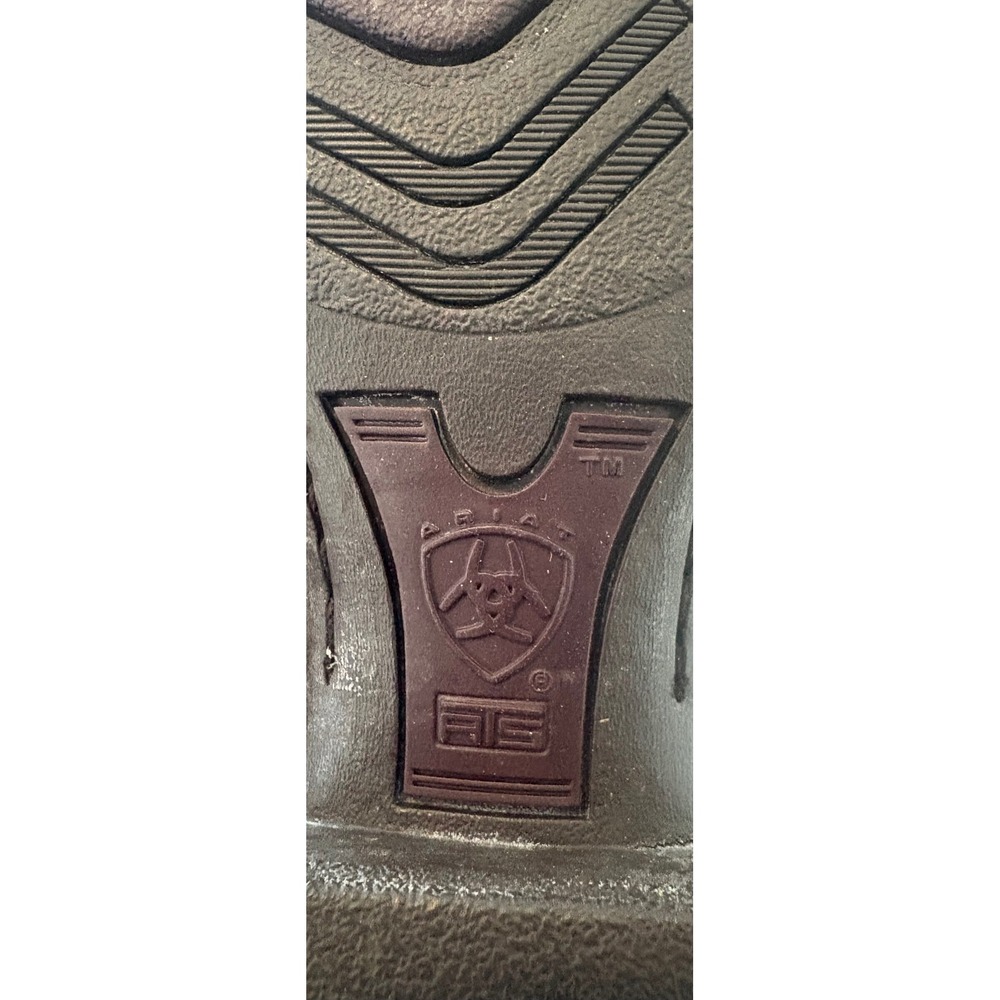 Ariat Brown Leather Square Toe Western Cowboy Boots Flame Overlay Stitching - Picture 9 of 9